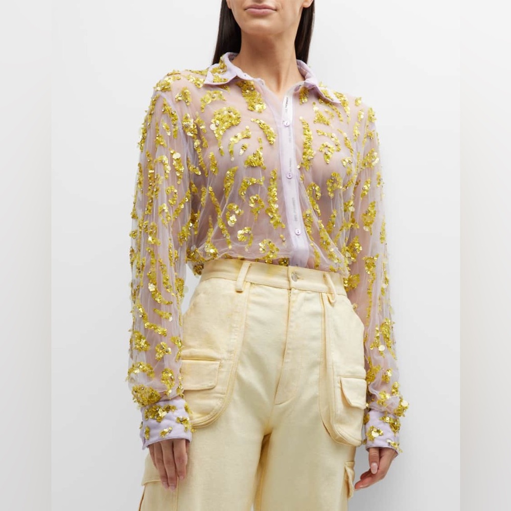 🆕 Sz 38(IT) Sz 2 ⭐️ DES_PHEMMES tulle sequin buttoned top lavender